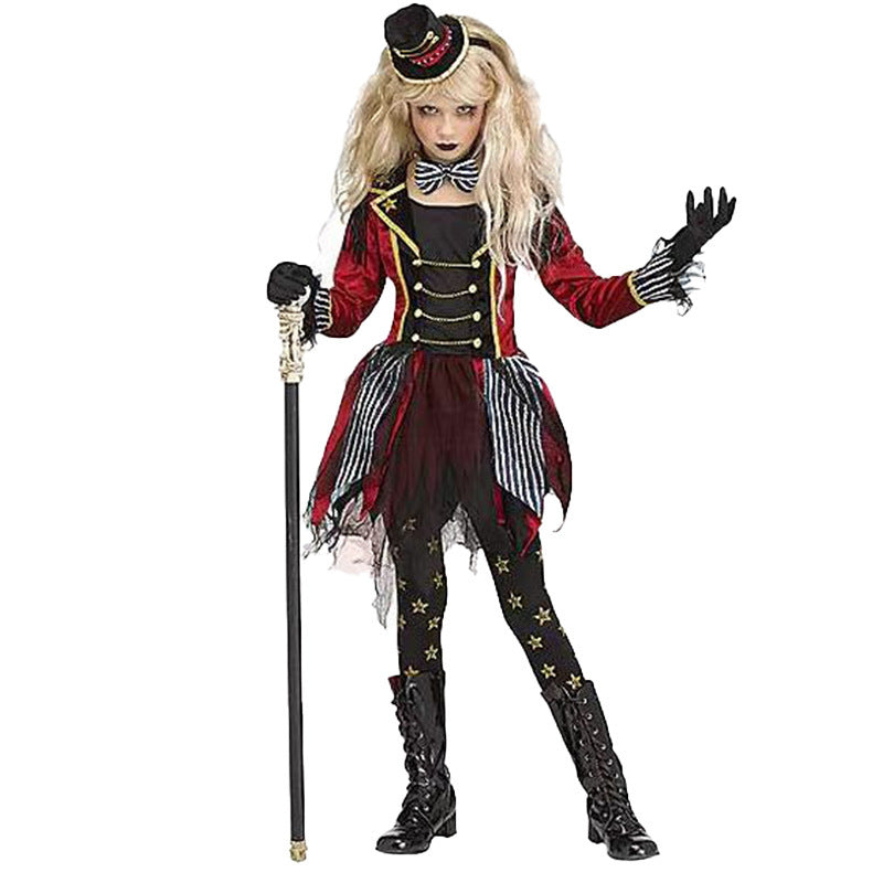 Witch Clown Costume for Girls, front view on a white background