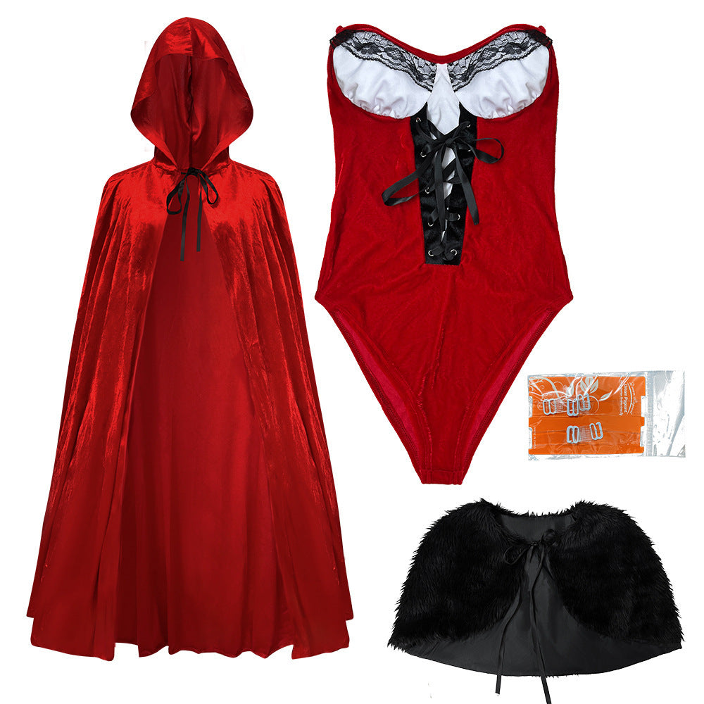 Christmas Adult Costume Set with Detachable Hooded Cloak for Stage Performance