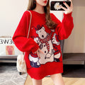 Christmas red women's mid length pullover sweater