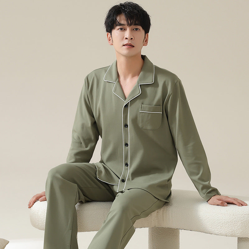 Long sleeved cardigan home wear men's pajamas set