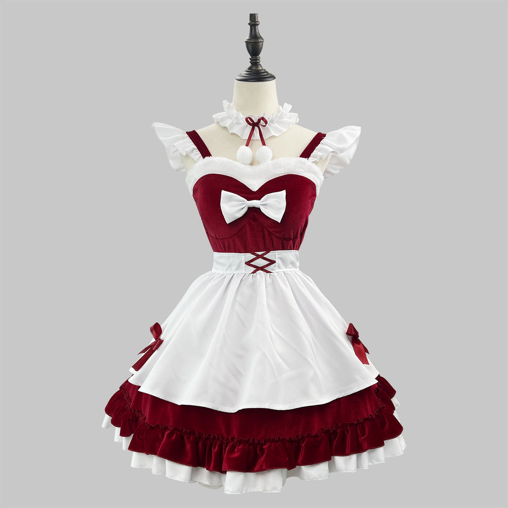 Wine Red Velvet Christmas Costume for Women, costume photo