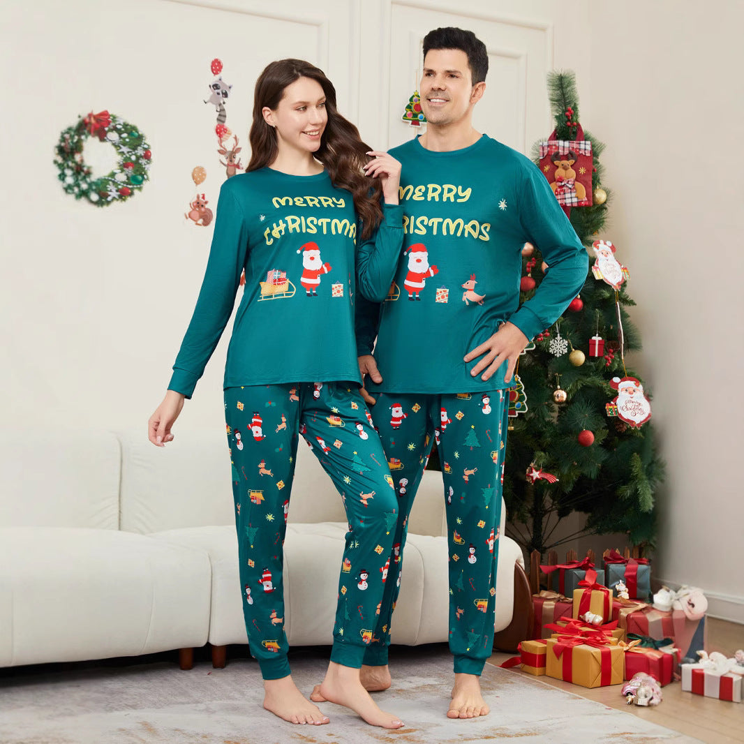 Christmas Santa Claus Deer Letter Stripe Parent-Child Matching Pajamas Printed Home Wear