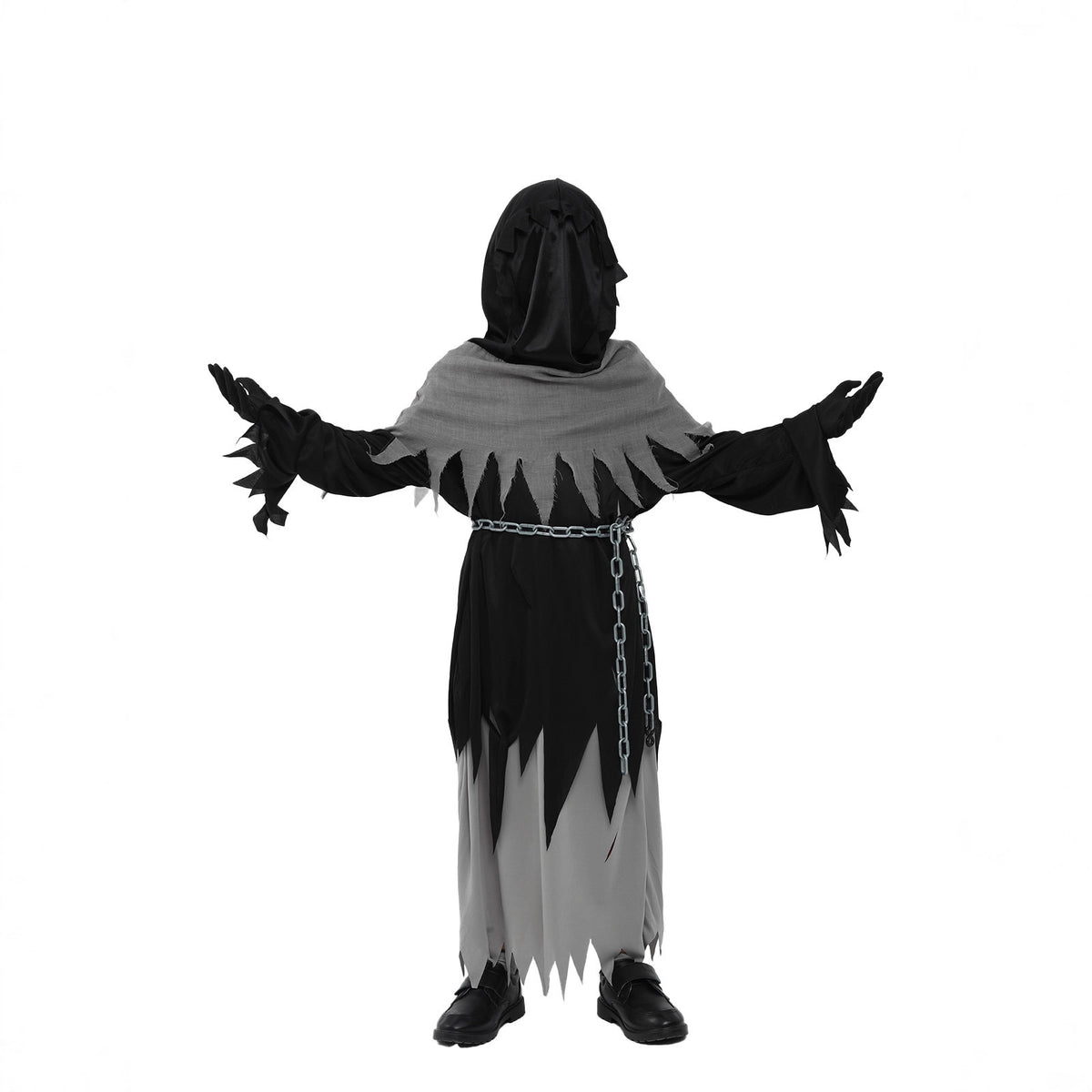 Grim Reaper Costume for Girls and Boys, front view on a white background
