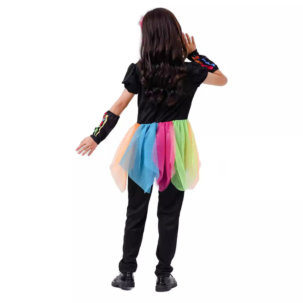 Day of the Dead Skeleton Princess Costume for Girls, product photo 2 on a white background