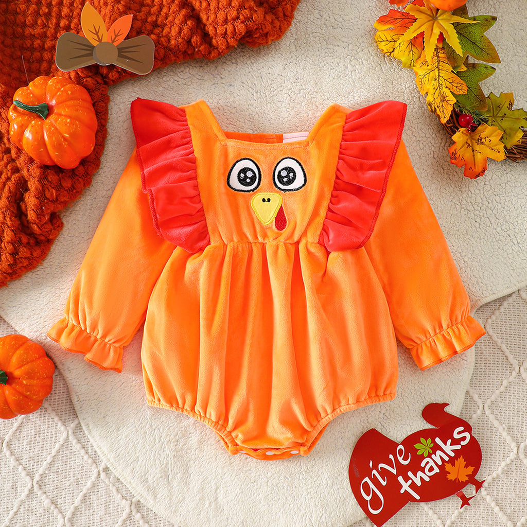 Thanksgiving Turkey Baby Romper Autumn Winter Velvet Long Sleeve Onesie for