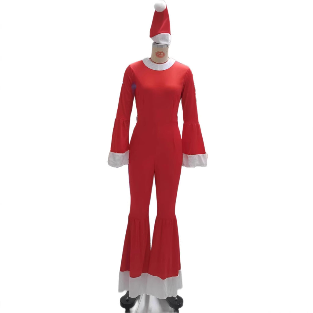 Santa Elf Costume Women Adult Christmas Holiday Outfit Flared Pants