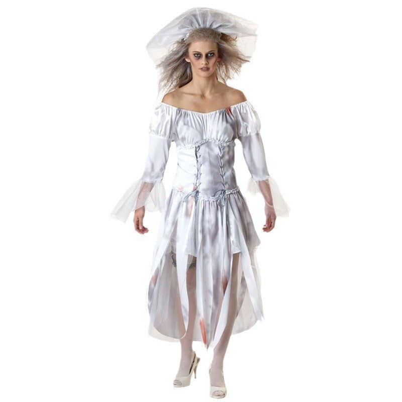 Bloody Ghost Bride Costume Women Halloween Cosplay Horror Dress