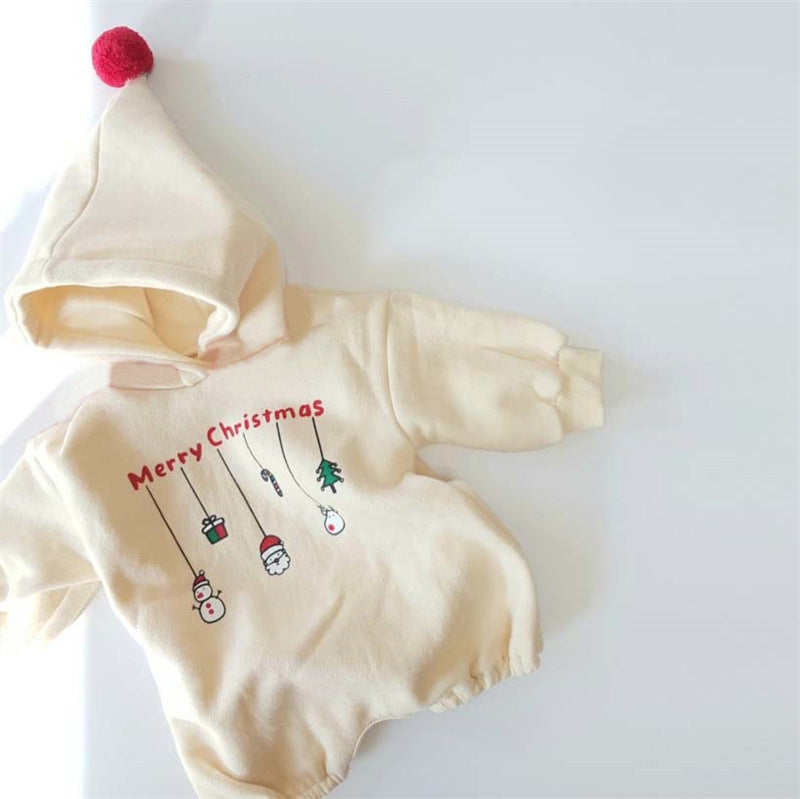Christmas snowman fleece climbing suit with hoodie