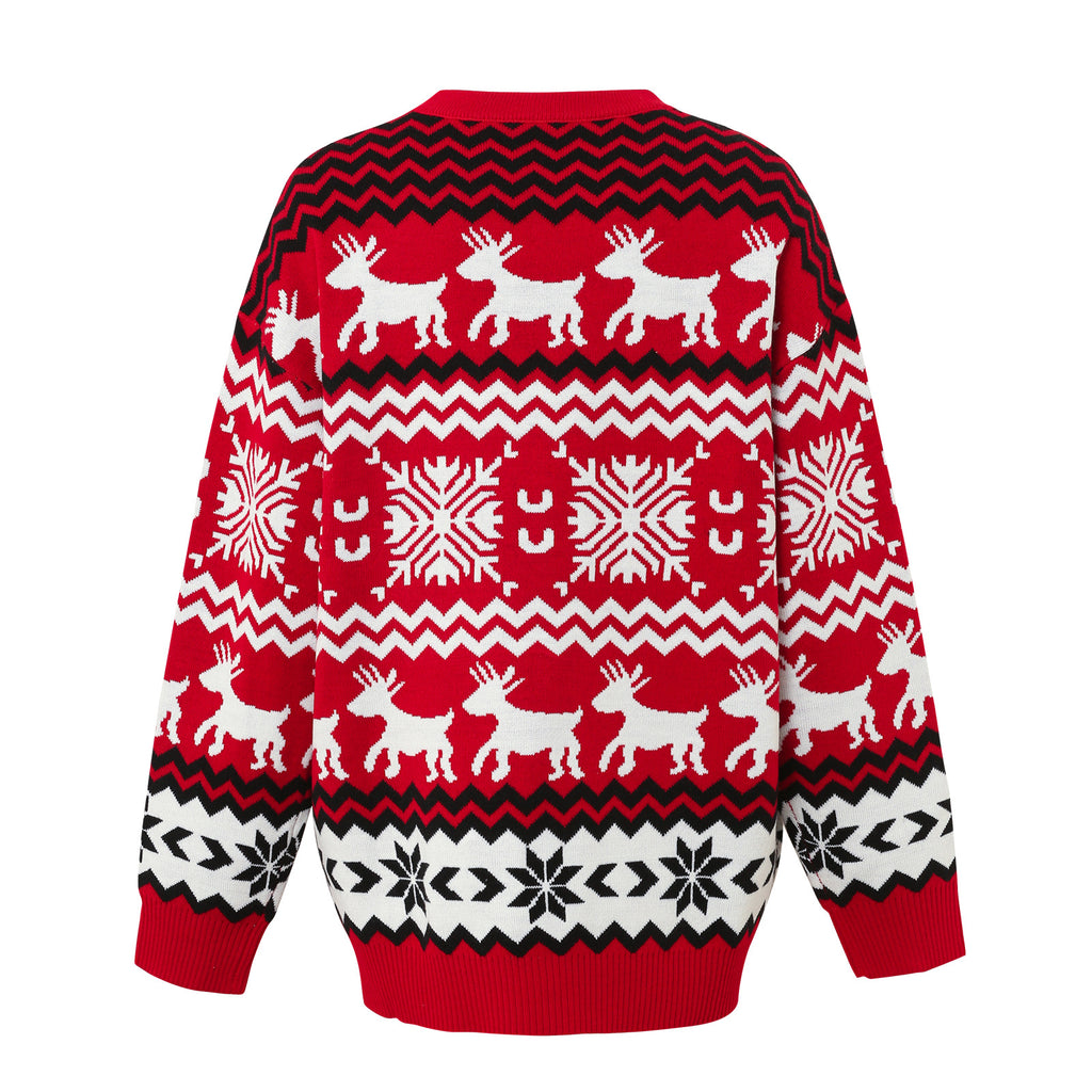 Jacquard Christmas sweater casual Christmas round neck knit sweater