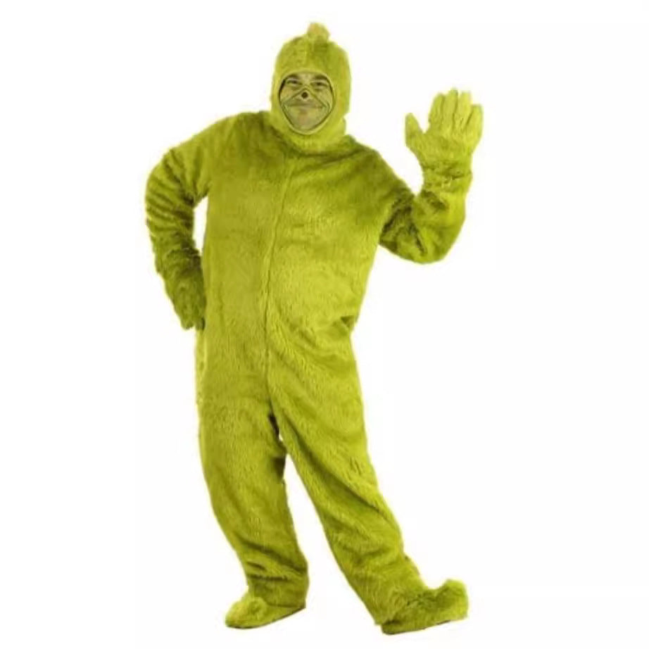 Halloween Green Monster Grinch Cosplay Costume Santa Claus with Furry Pants Outfit Role Play Clothing Wholesale