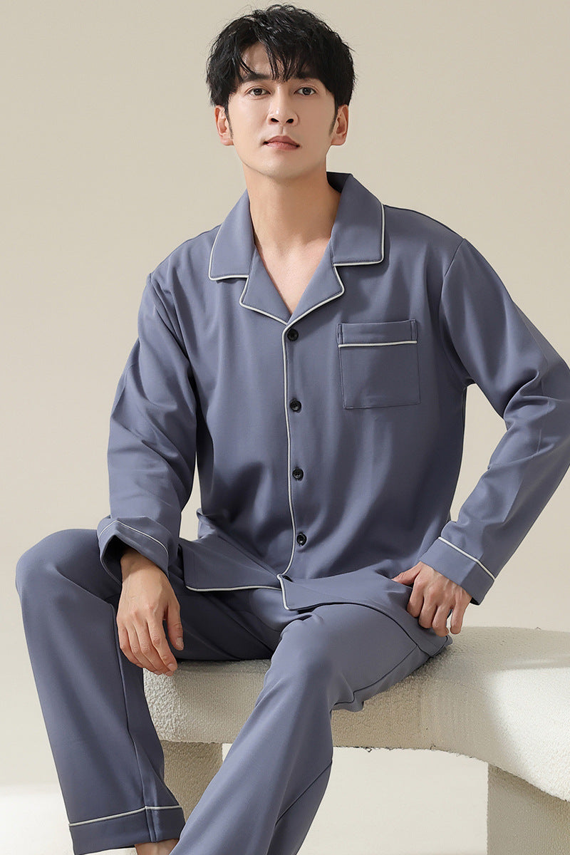Long sleeved cardigan home wear men's pajamas set