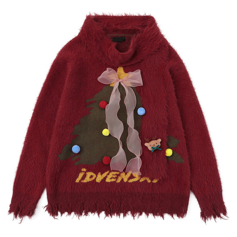 Christmas Tree Jacquard Round Neck Sweater for Women