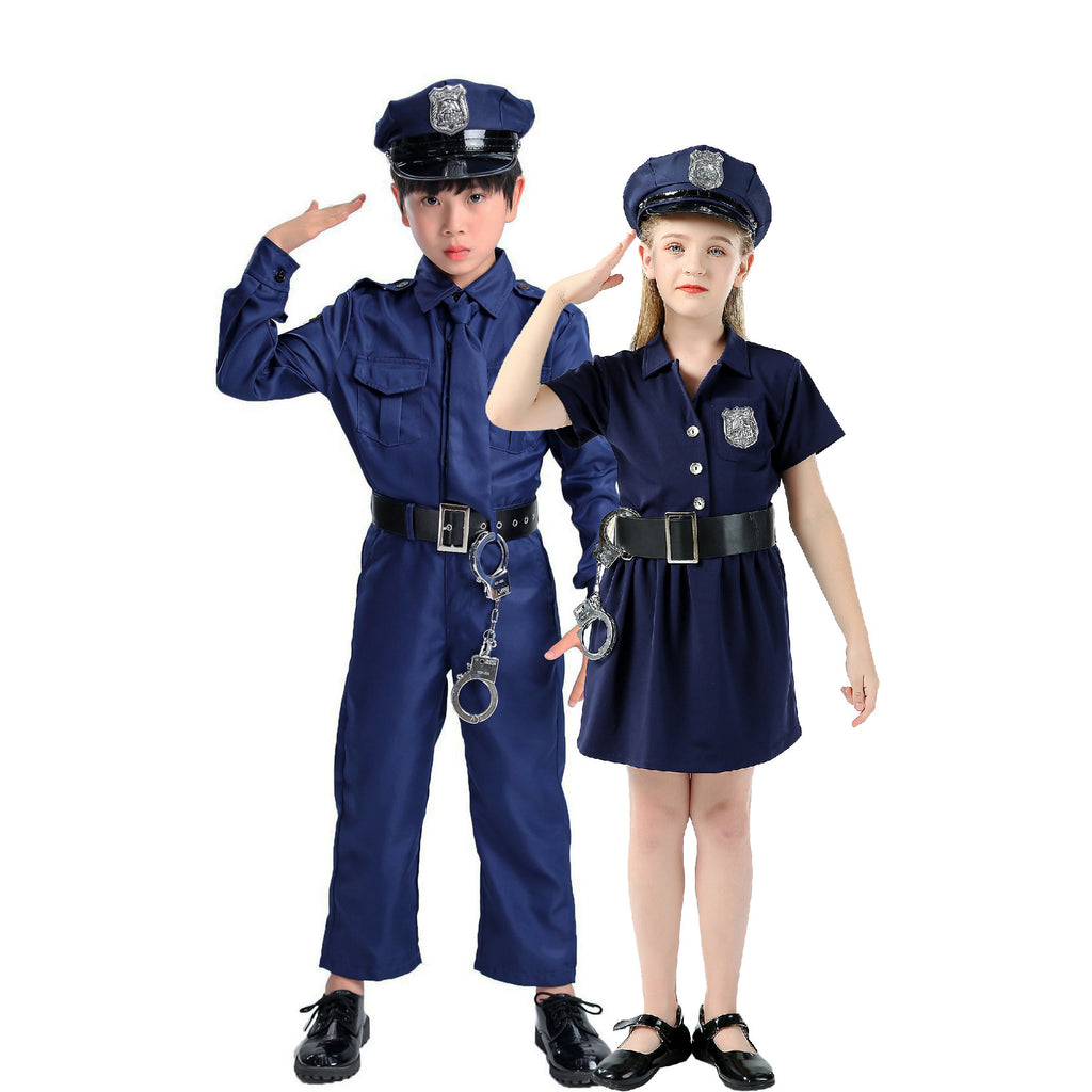 Police Officer Costume for Girls and Boys, front view on a white background