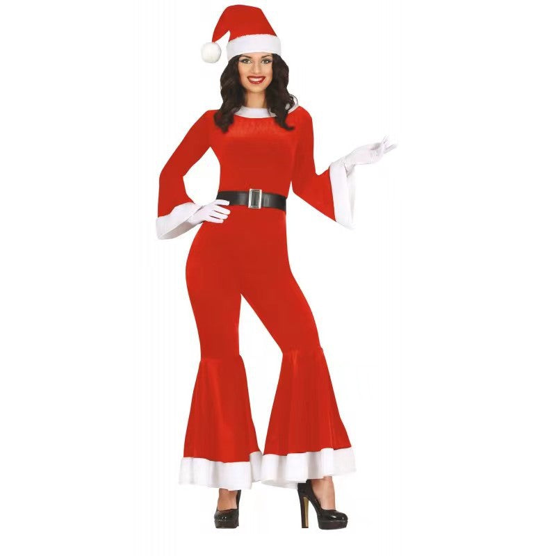 Santa Elf Costume Women Adult Christmas Holiday Outfit Flared Pants