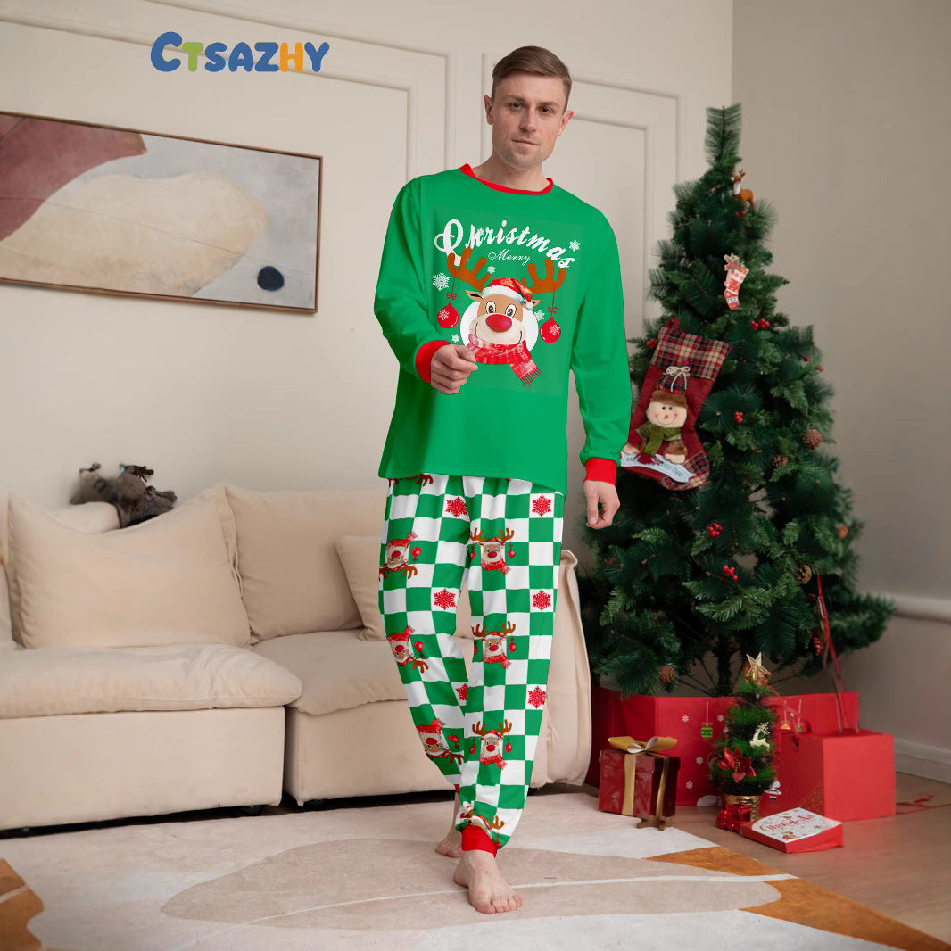 Christmas Deer Letter Plaid Matching Family Pajamas Sleepwear