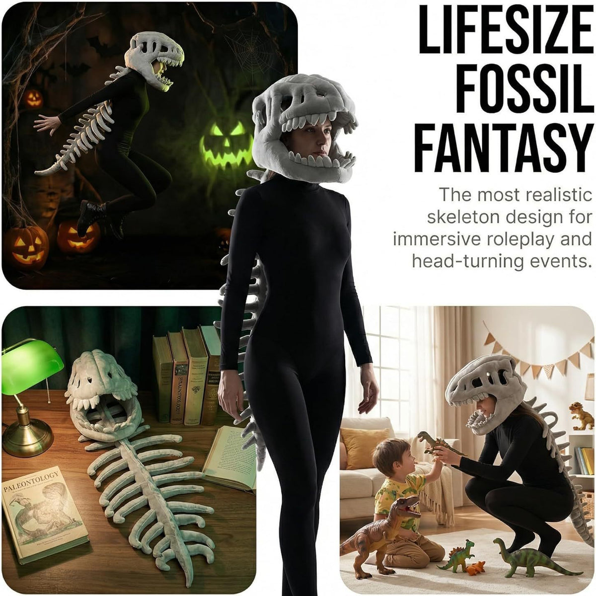 Dinosaur Skeleton T-Rex Hoodie Costume for Adults, costume photo 2
