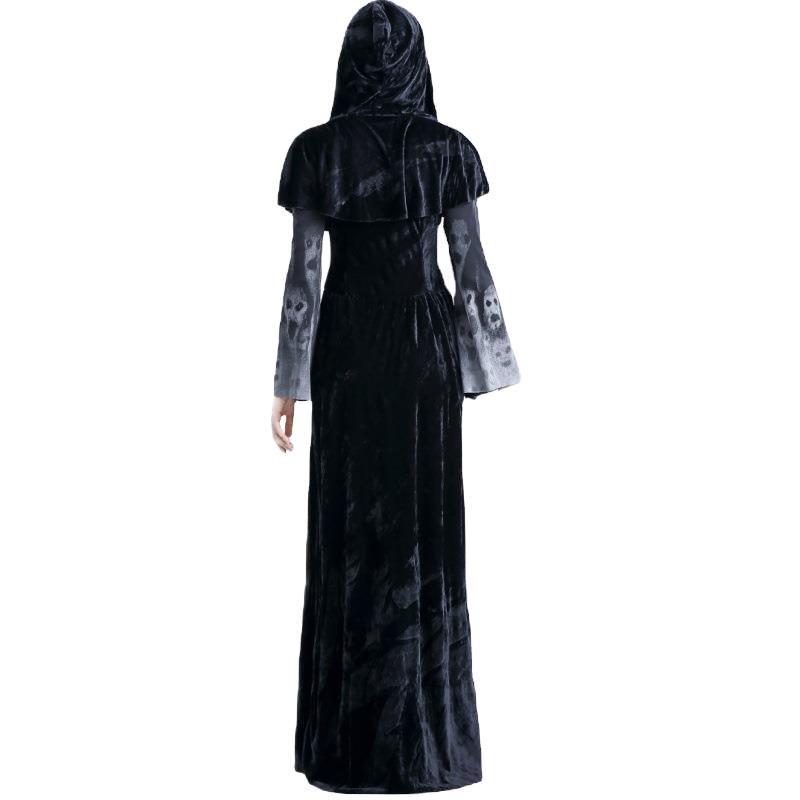Grim Reaper Skull Vampire Costume for Women, product photo 2 on a white background