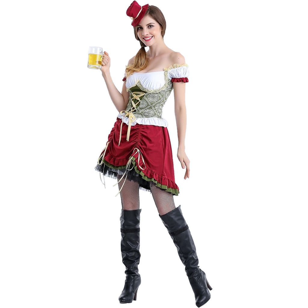 Oktoberfest Beer Festival Costume for Women, front view on a white background