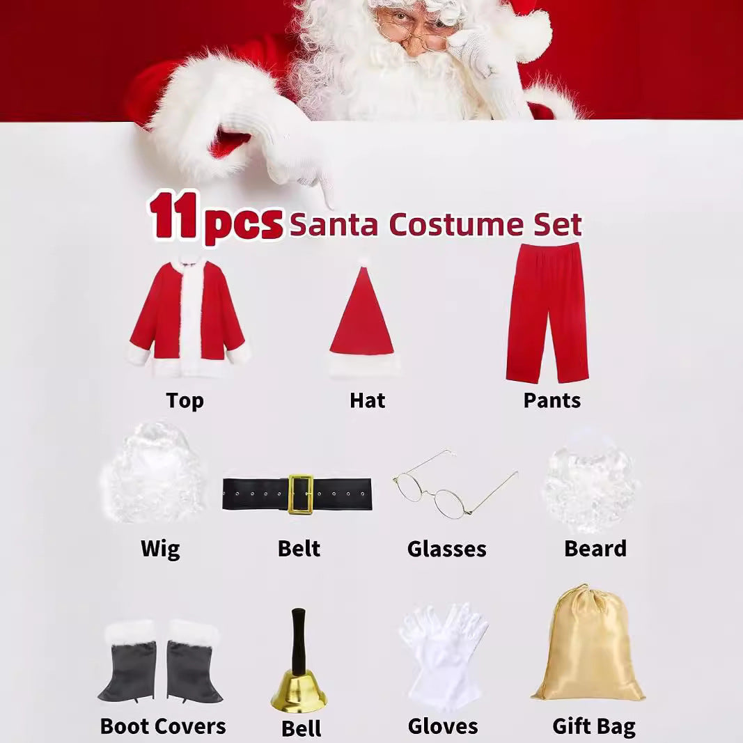 Unisex Christmas Costume Premium Santa Claus Suit Fleece Santa Outfit Complete Set
