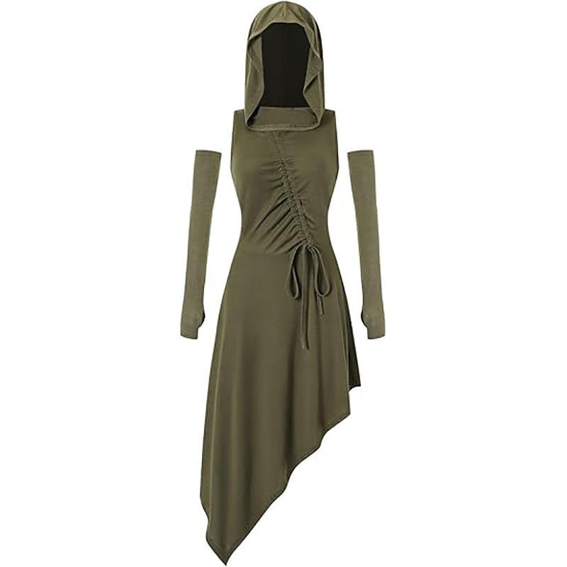 Medieval Hooded Gothic Steampunk Dress for Women, product photo 7 on a white background