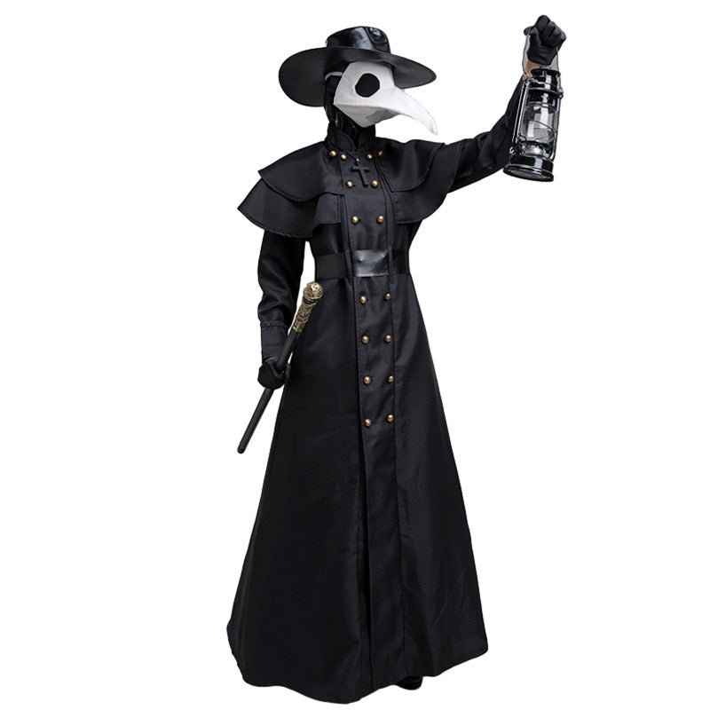 Medieval Steampunk Style Plague Doctor Costume for Adults, front view on a white background