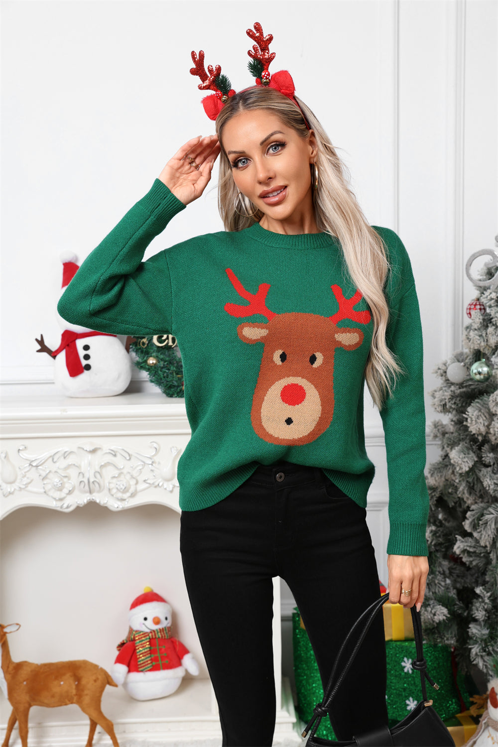 Christmas women's sweater cartoon deer Christmas sweater pullover long sleeved