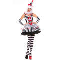 Circus Clown Costume for Women, front view on a white background