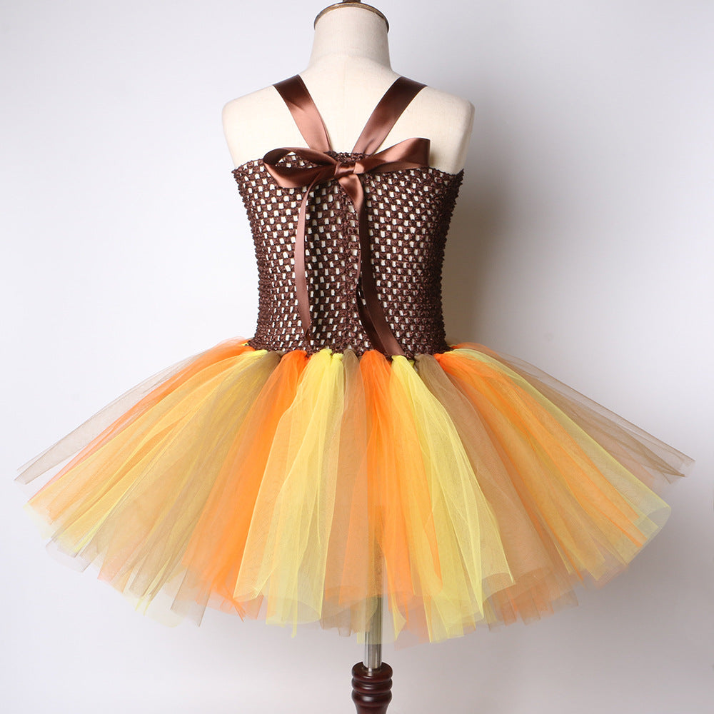Sunflower Mesh Children's Dress Princess Tutu Dress Halloween Party Scarecrow