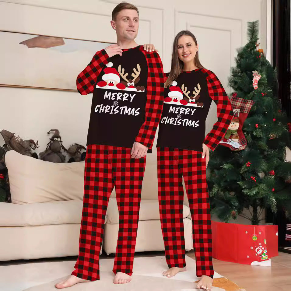Letter Checkered Christmas Family Matching Printed Loungewear Pajamas