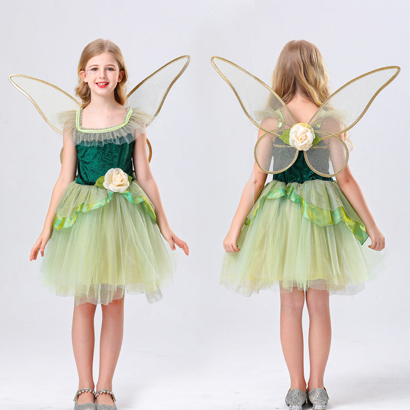 Fairy Princess Elf Tulle Puff Dress for Girls, costume photo 3