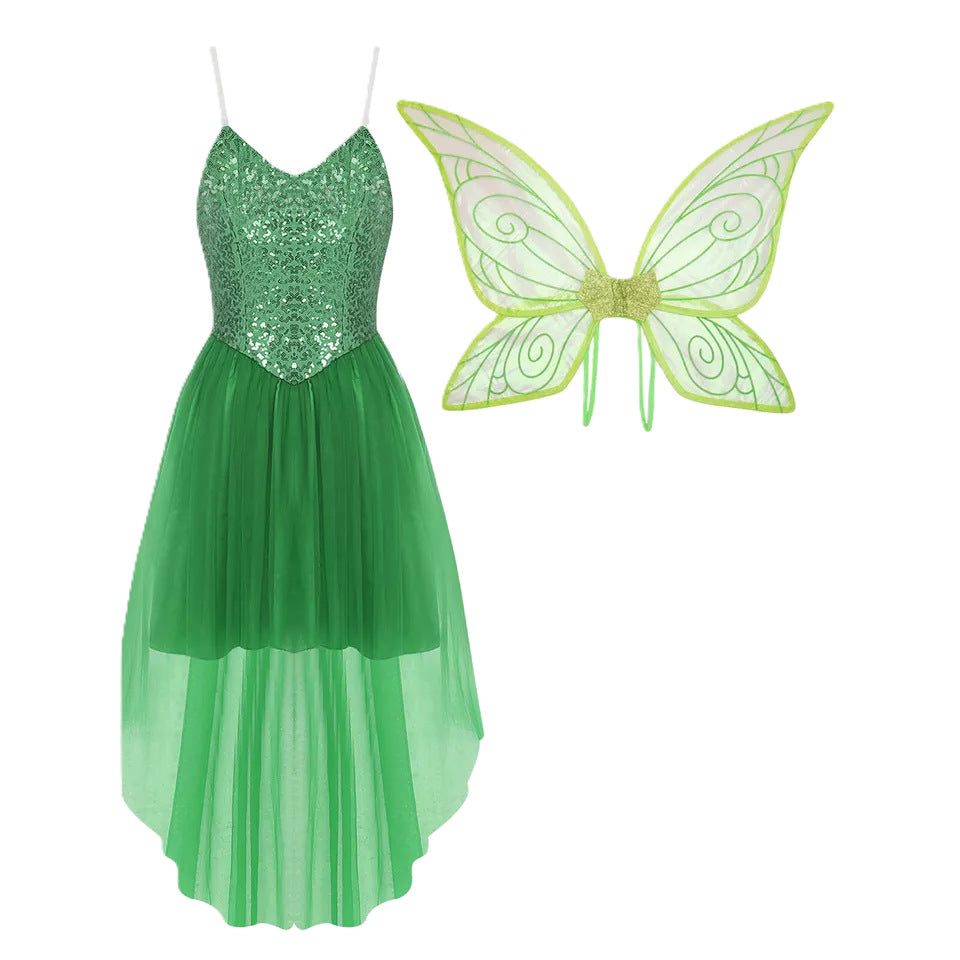 Christmas Elf Costume Women Adult Fairy Dress with Wings Holiday Cosplay
