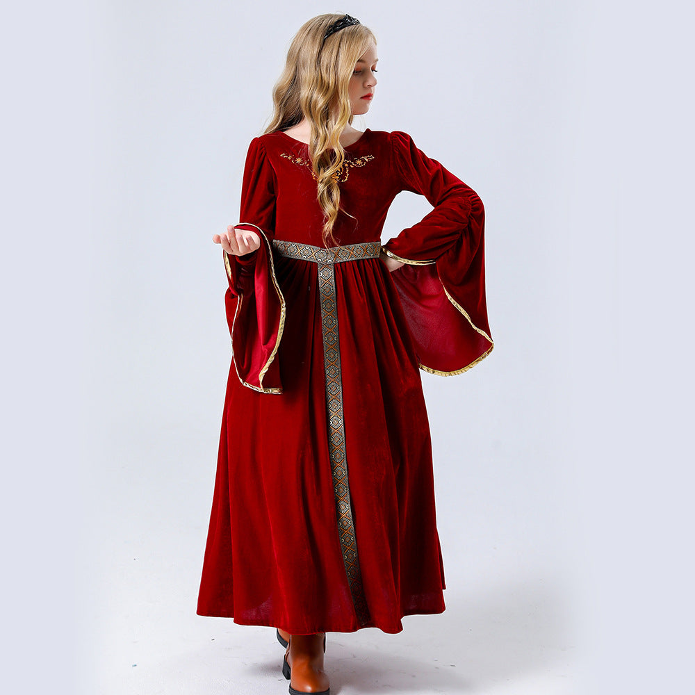 Medieval Renaissance Costume Women Long Dress Halloween Cosplay – Burgundy