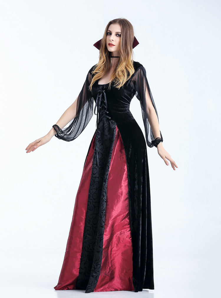 Devil Vampire Queen Costume Women Long Dress Halloween Cosplay Gothic