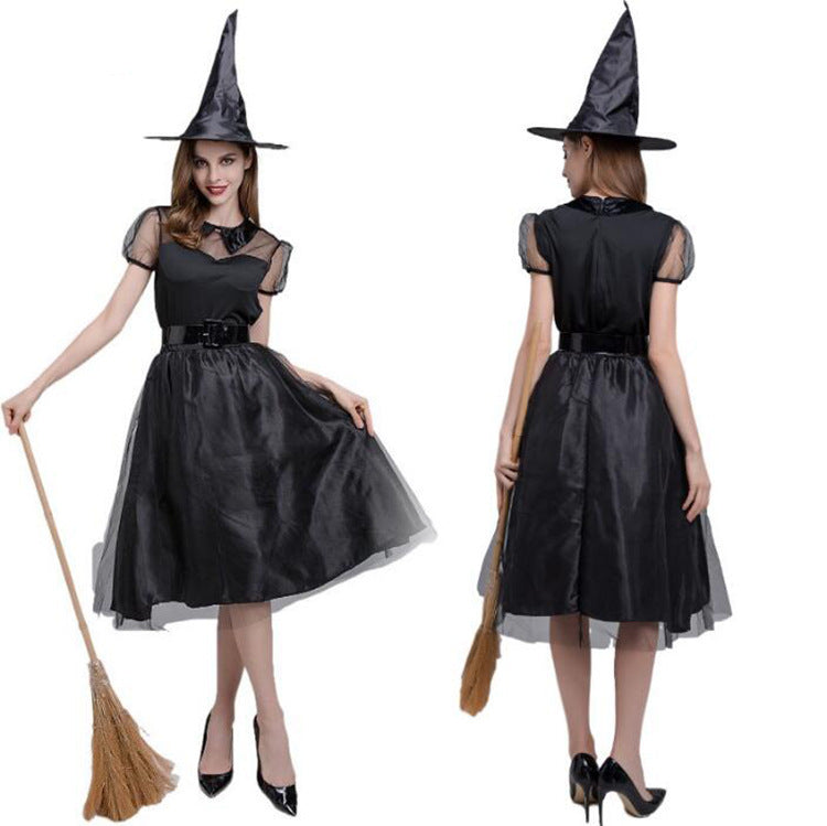 Black Tulle Witch Dress for Women, front view on a white background