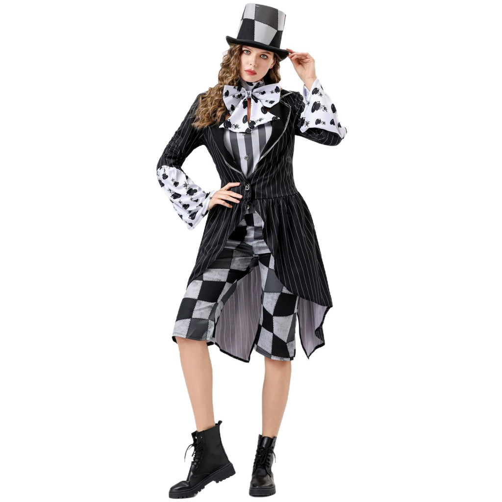 Storybook Hatter Plaid Dress Costume for Women, front view on a white background