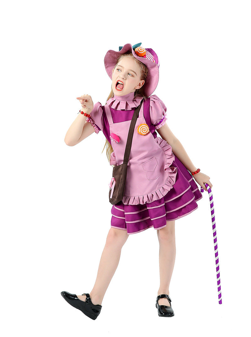 Candy Witch Costume Kids Purple Cake Dress Halloween Cosplay