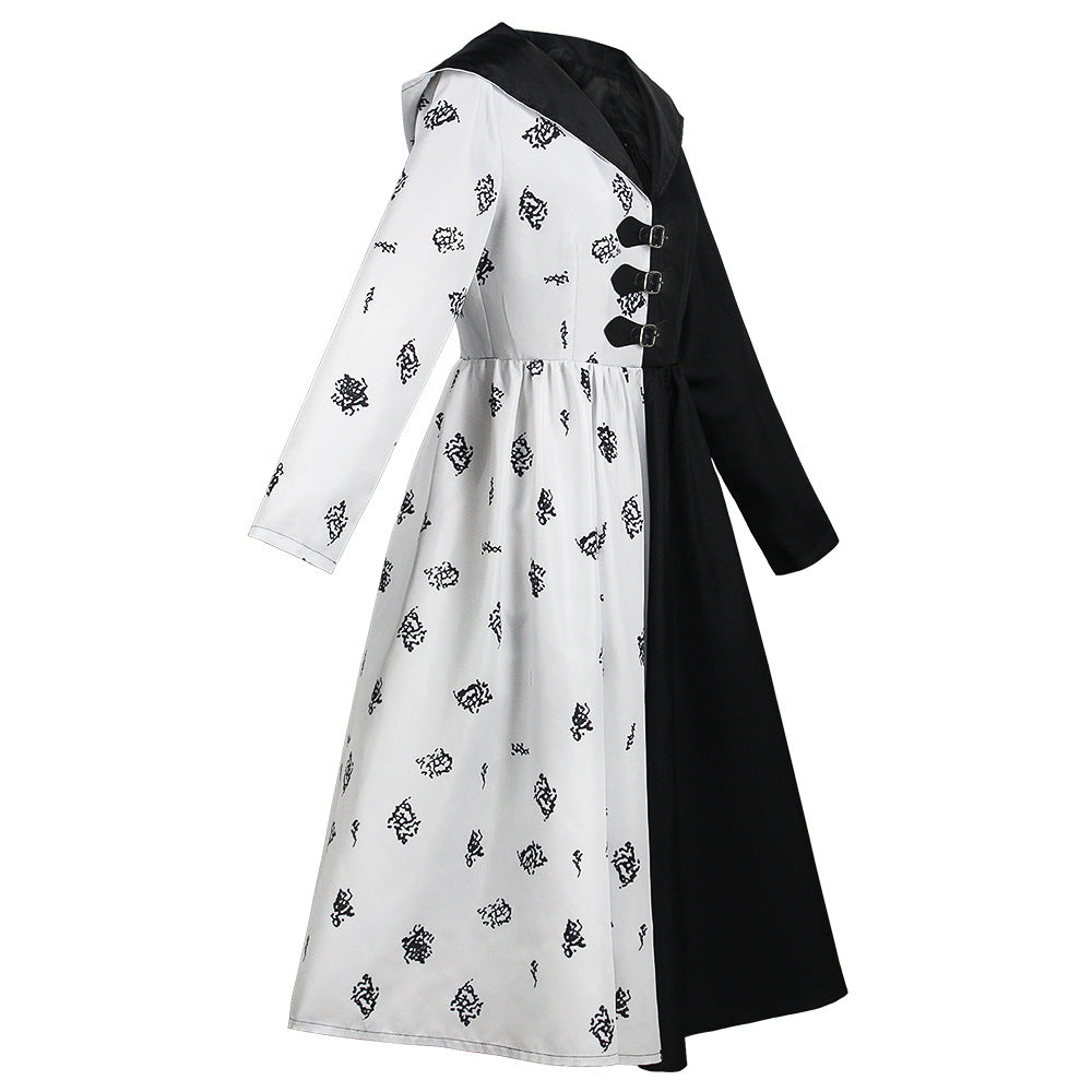 Cruella de Vil Costume Women Black White Dress 101 Dalmatians Halloween Cosplay