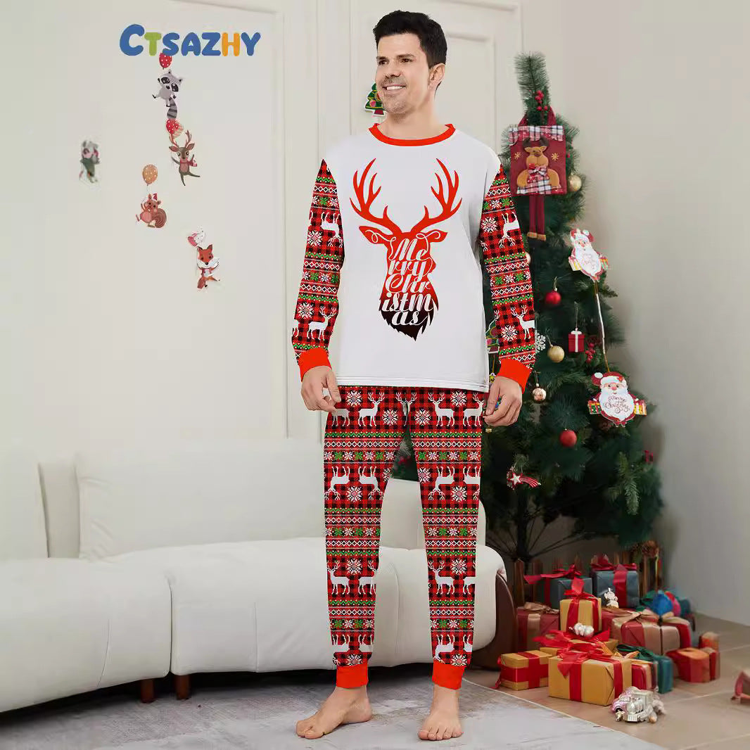 Christmas Deer Letter Snowflake Print Matching Family Pajamas Sleepwear European and American Style