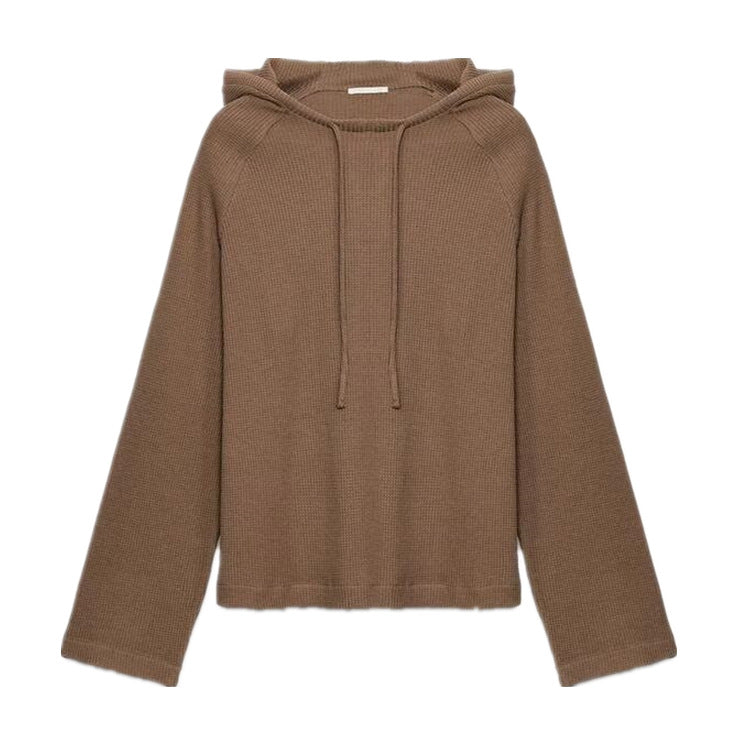 Structured Waffle Hooded Sweatshirt and Straight Wide Leg Casual Pants Set