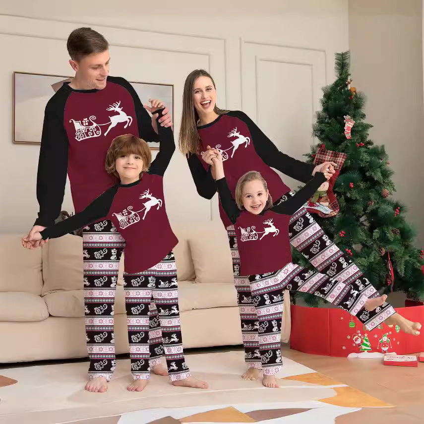 Christmas Family Matching Pajamas Set with Deer and Letter Print