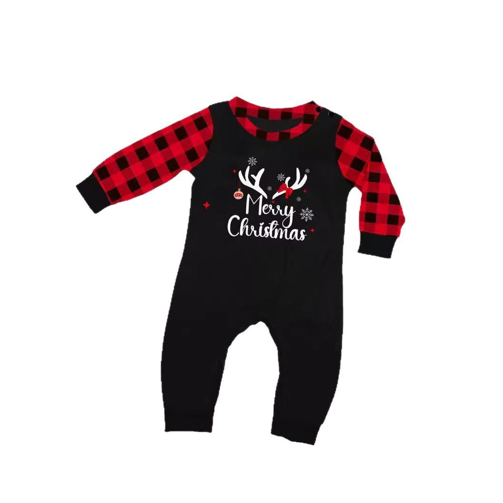Christmas Letter Snowflake Plaid Printed Home Wear Pajamas