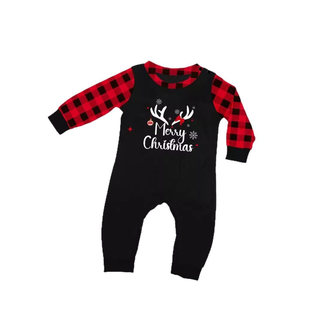 Christmas Letter Snowflake Plaid Printed Home Wear Pajamas