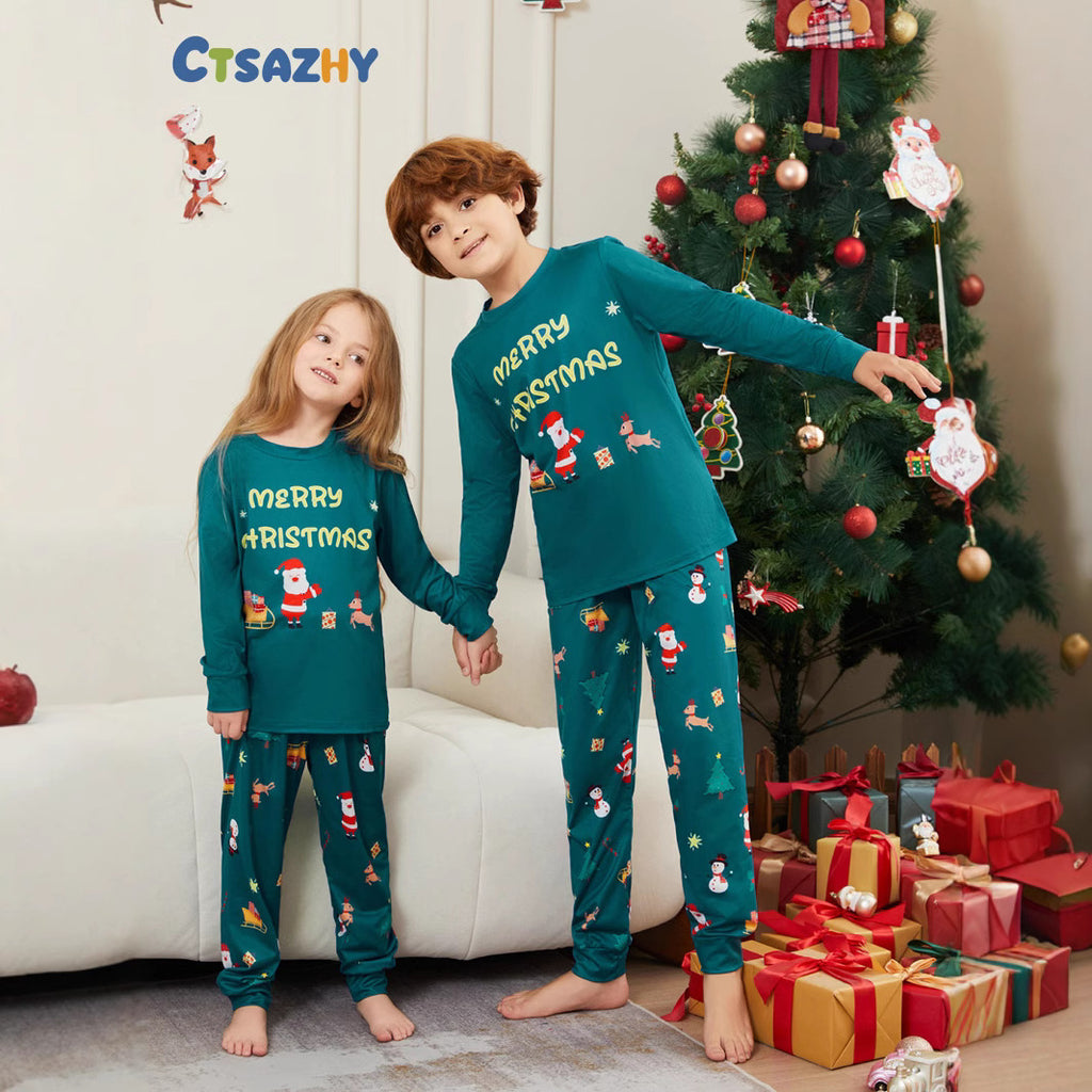 Christmas Santa Claus Deer Letter Stripe Parent-Child Matching Pajamas Printed Home Wear