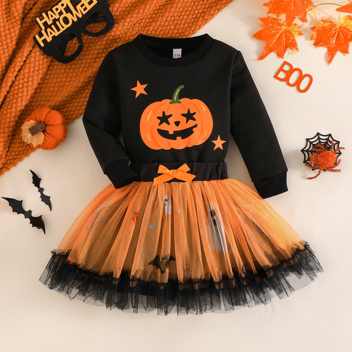 Pumpkin Hoodie Ghost Mesh Skirt Costume for Girls, costume photo