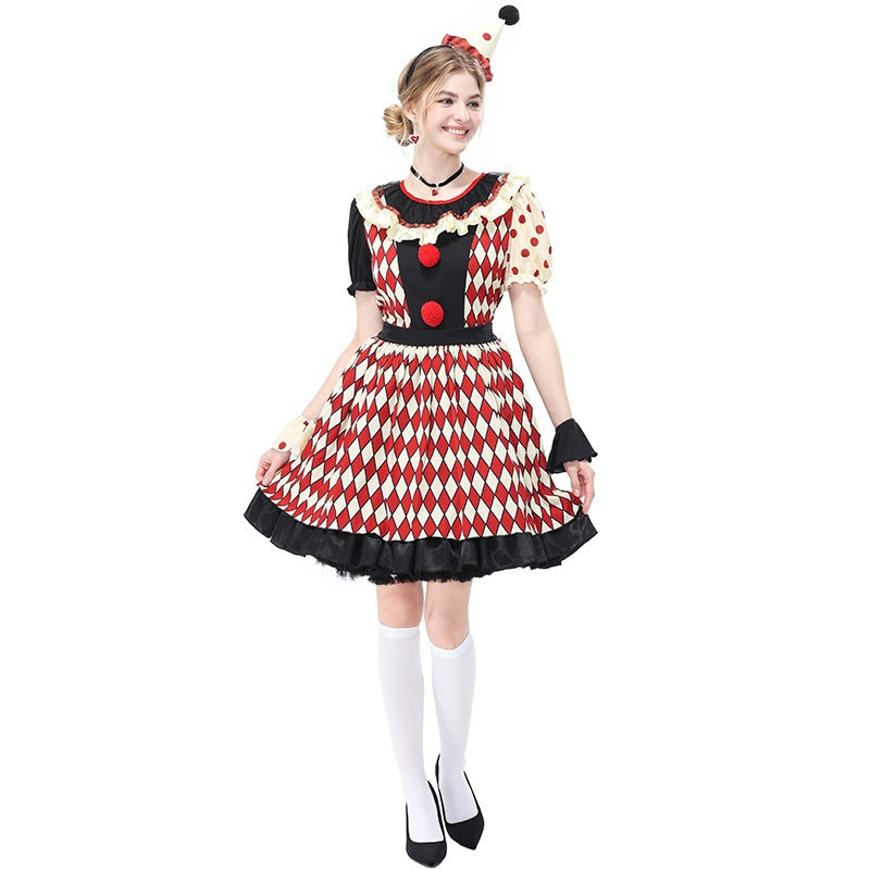 Checkered Clown Couple Costume for Kids and Adults, product photo 7 on a white background