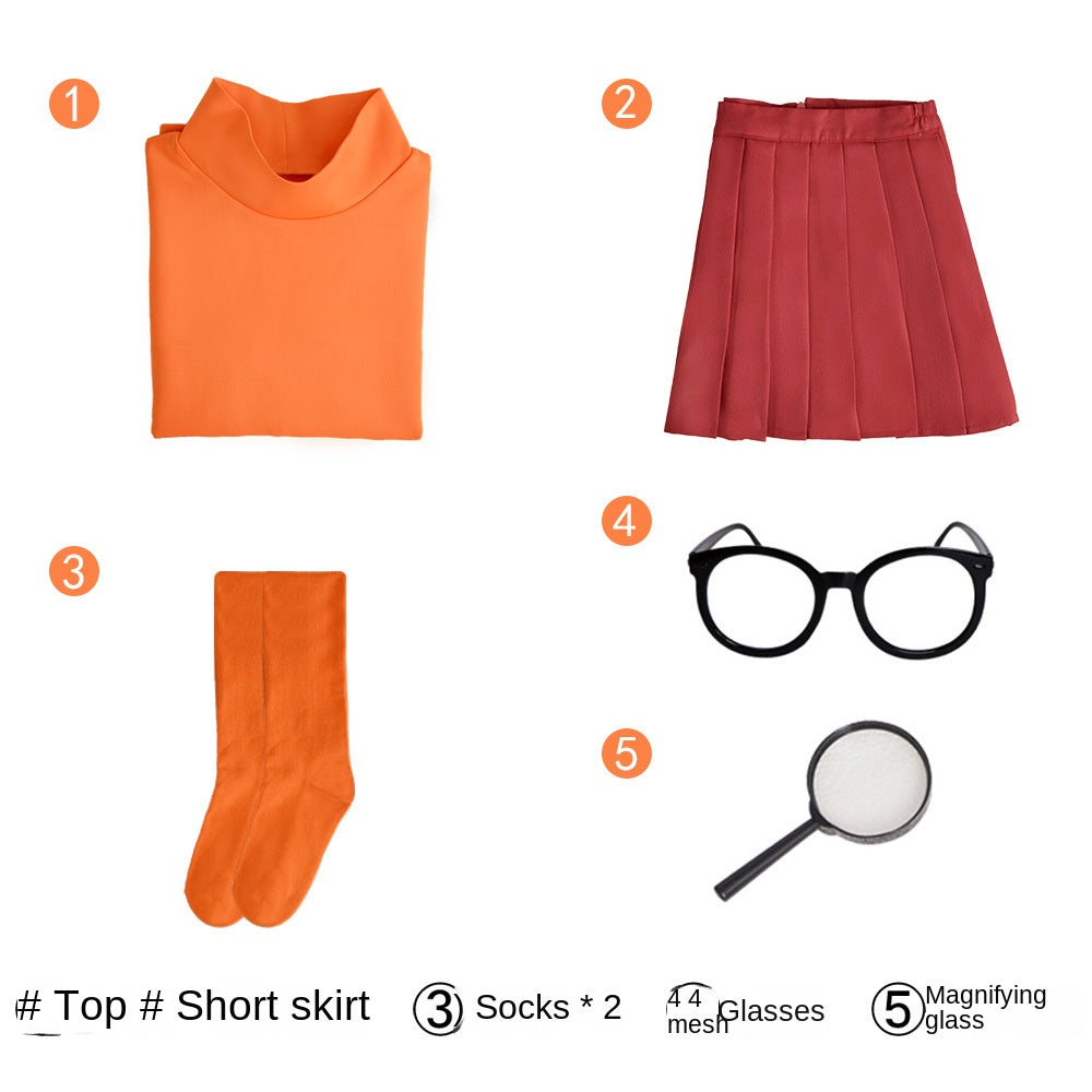 Orange Sweater Detective Costume for Girls, product photo 3 on a white background