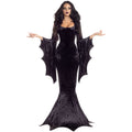 Bat Witch Ghost Bride Costume for Women, front view on a white background