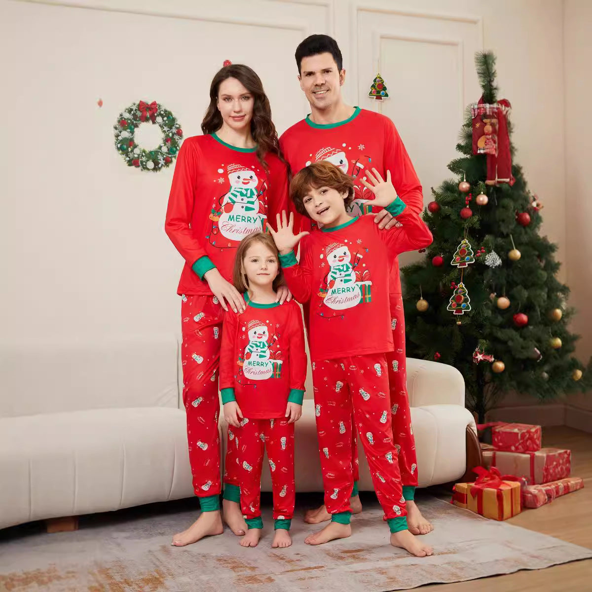 Christmas Snowman Hat Letter Print Family Matching Pajamas Home Wear