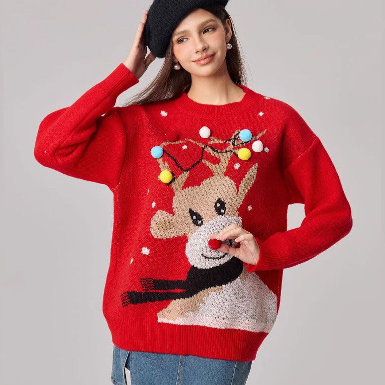 Christmas reindeer cartoon sweater for women