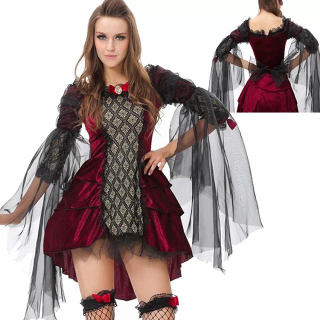 Gothic Vampire Queen Costume Women Halloween Christmas Witch Dress